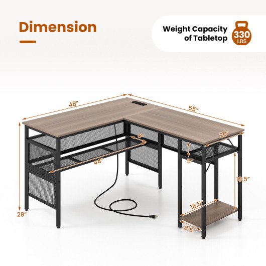 L Shaped Gray Desk with Charging Station and Adjustable Shelf 5 L Shaped Gray Desk with Charging Station and Adjustable Shelf - Image 5