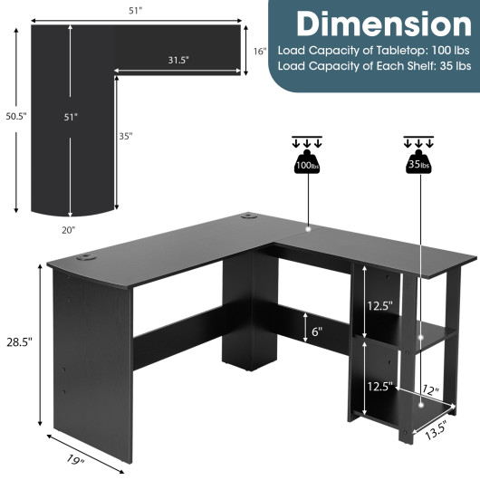 Compact L-Shaped Desk with Shelves and Cable Management Holes 3 Compact L-Shaped Desk with Shelves and Cable Management Holes - Image 3