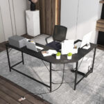 L Shaped Computer Desk with Power Outlets and CPU Stand