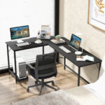 L Shaped Computer Desk with Power Outlets and CPU Stand