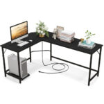 L Shaped Computer Desk with Power Outlets and CPU Stand
