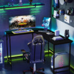 L Shaped Computer Desk with Power Outlets and CPU Stand
