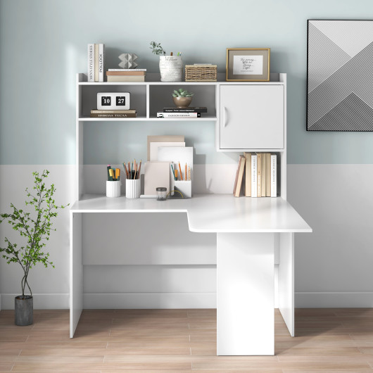 White L-Shaped Corner Desk with Storage Hutch and Cabinet 2 White L-Shaped Corner Desk with Storage Hutch and Cabinet - Image 2