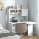 White L-Shaped Corner Desk with Storage Hutch and Cabinet 13 White L-Shaped Corner Desk with Storage Hutch and Cabinet