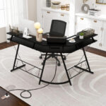 L Shaped Computer Desk with Monitor Stand and Power Outlet 16 L Shaped Computer Desk with Monitor Stand and Power Outlet