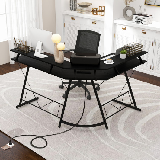 L Shaped Computer Desk with Monitor Stand and Power Outlet 2 L Shaped Computer Desk with Monitor Stand and Power Outlet - Image 2