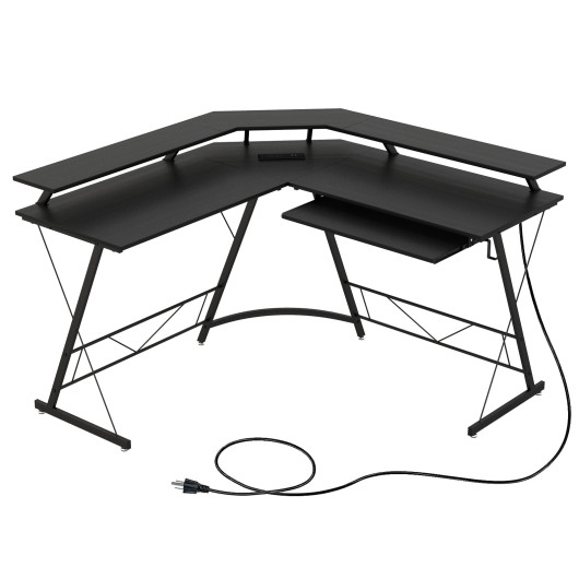 L Shaped Computer Desk with Monitor Stand and Power Outlet 4 L Shaped Computer Desk with Monitor Stand and Power Outlet - Image 4