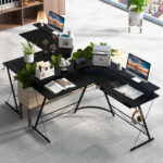 L Shaped Computer Desk with Monitor Stand and Power Outlet 20 L Shaped Computer Desk with Monitor Stand and Power Outlet