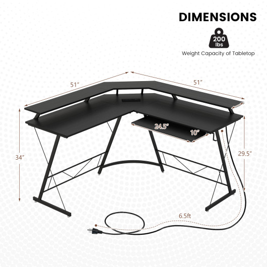 L Shaped Computer Desk with Monitor Stand and Power Outlet 5 L Shaped Computer Desk with Monitor Stand and Power Outlet - Image 5