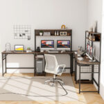 Convertible L-Shaped Desk with Hutch and Built-In Power Outlet 16 Convertible L-Shaped Desk with Hutch and Built-In Power Outlet