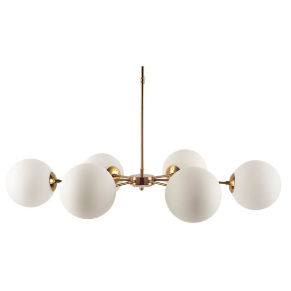 Lahey 28.3Lx 44Wx21H Gold Multi Arm w Frosted Glass Globe Six Bulb Chandelier