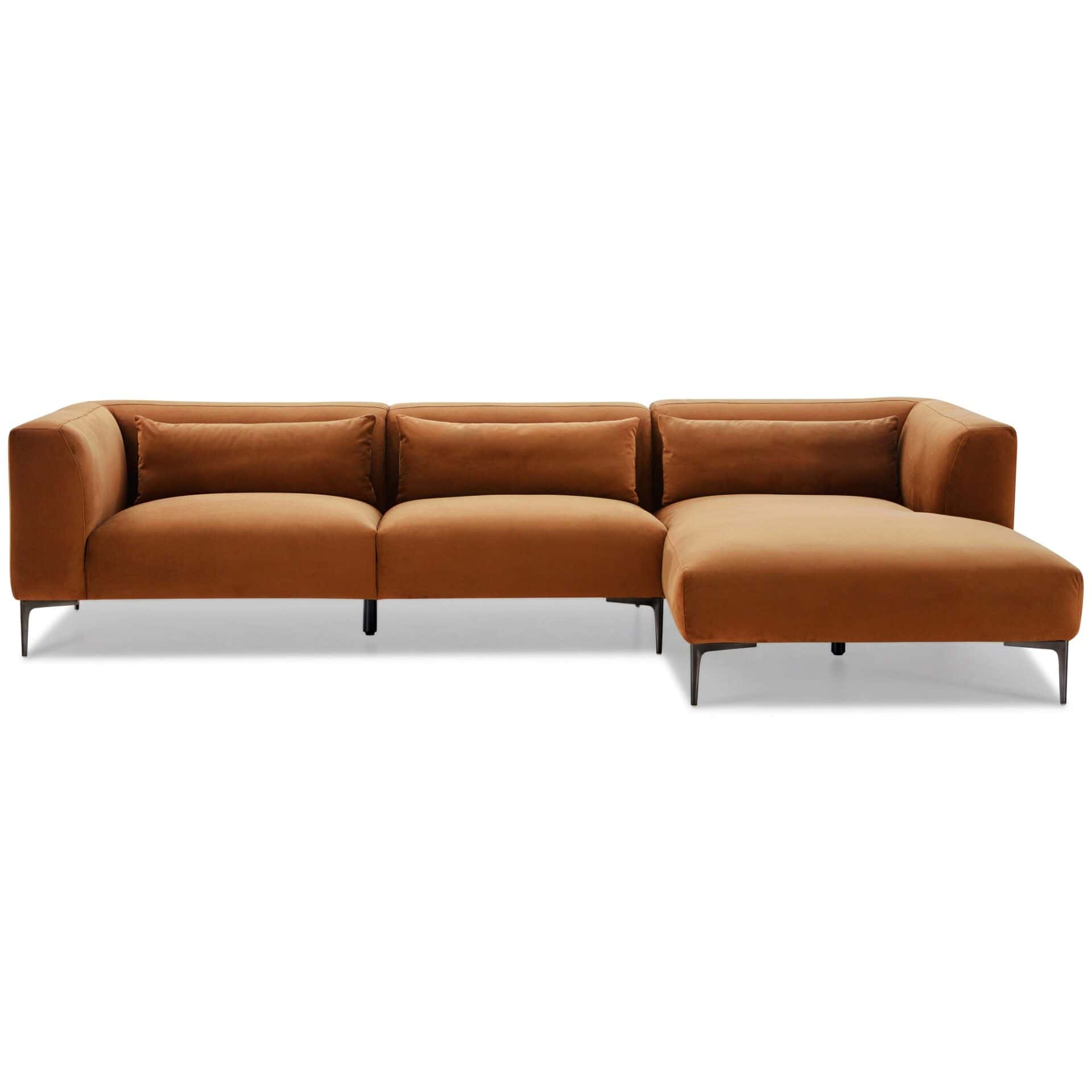 Burnt Orange Velvet L-Shaped Sectional Sofa Mid-Century Modern 1 Burnt Orange Velvet L-Shaped Sectional Sofa Mid-Century Modern