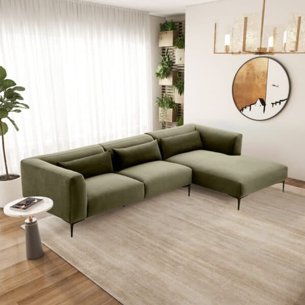 LaleyRight FacingL ShapedVelvetSectionalinGreen 3