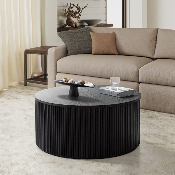 Lance Black Round Modern Slat Storage Coffee Table 1