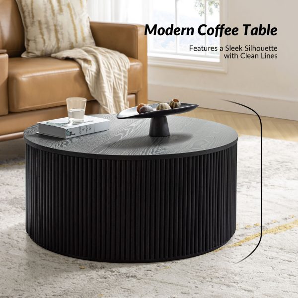 Lance Black Round Modern Slat Storage Coffee Table 2