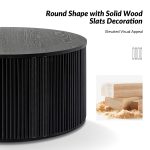 Lance Black Round Modern Slat Storage Coffee Table