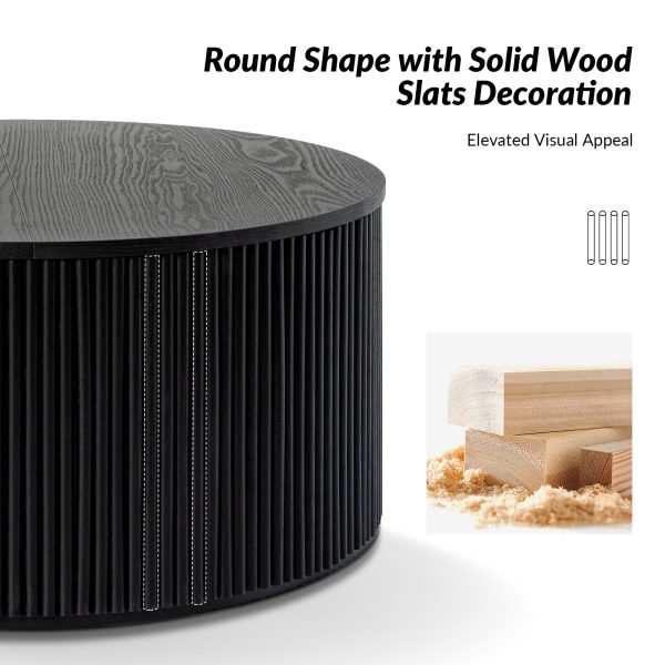 Lance Black Round Modern Slat Storage Coffee Table 3