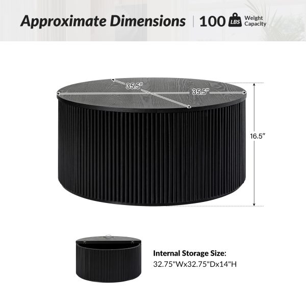 Lance Black Round Modern Slat Storage Coffee Table 4