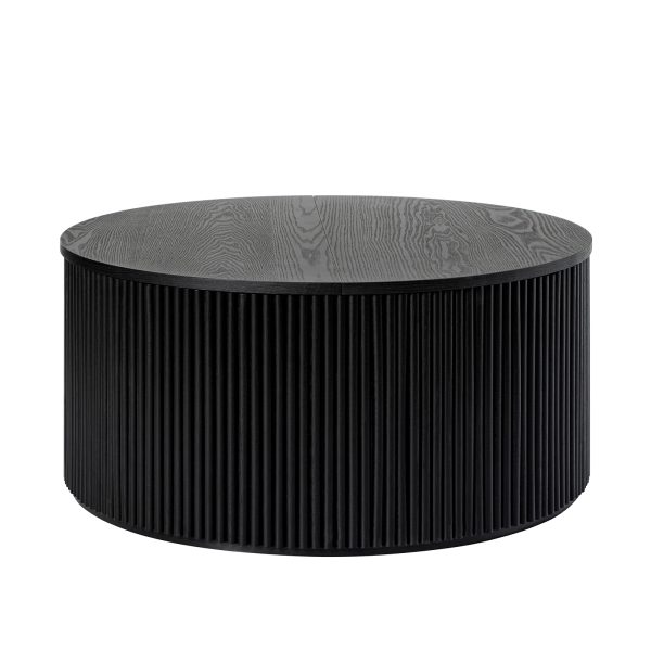 Lance Black Round Modern Slat Storage Coffee Table