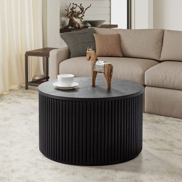 Lance Black Round Slat Modern Storage Coffee Table 1