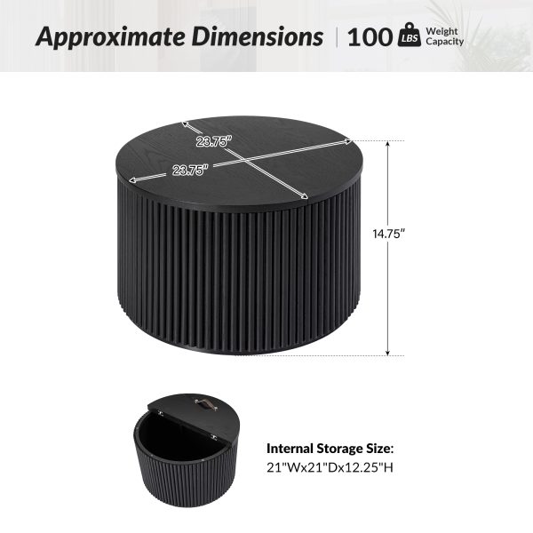 Lance Black Round Slat Modern Storage Coffee Table 4