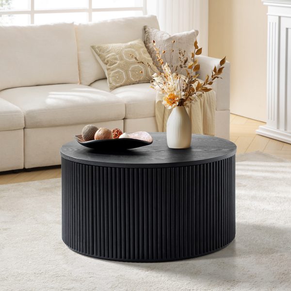 Lance Black Round Wood Slat Modern Storage Coffee Table 1