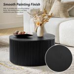 Lance Black Round Wood Slat Modern Storage Coffee Table