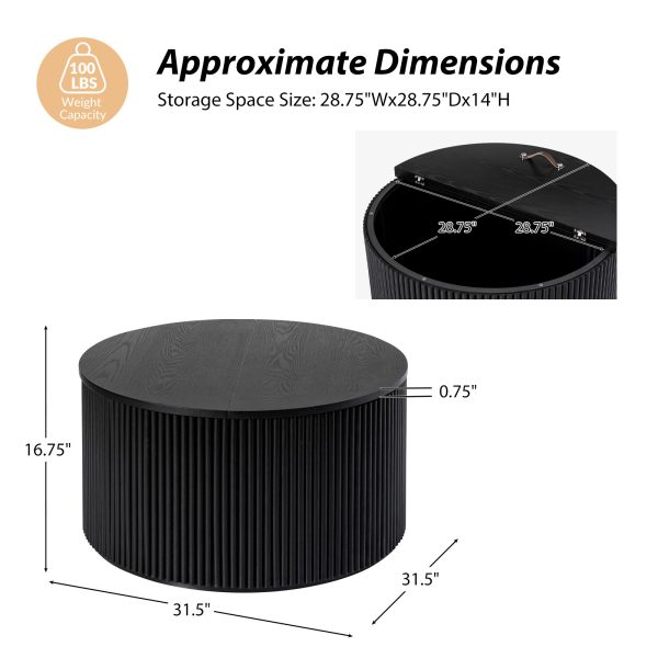 Lance Black Round Wood Slat Modern Storage Coffee Table 4
