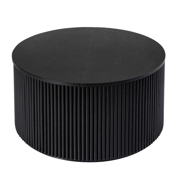 Lance Black Round Wood Slat Modern Storage Coffee Table