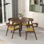 Brown Solid Wood Round Mid-Century Modern Dining Table 6 Brown Solid Wood Round Mid-Century Modern Dining Table