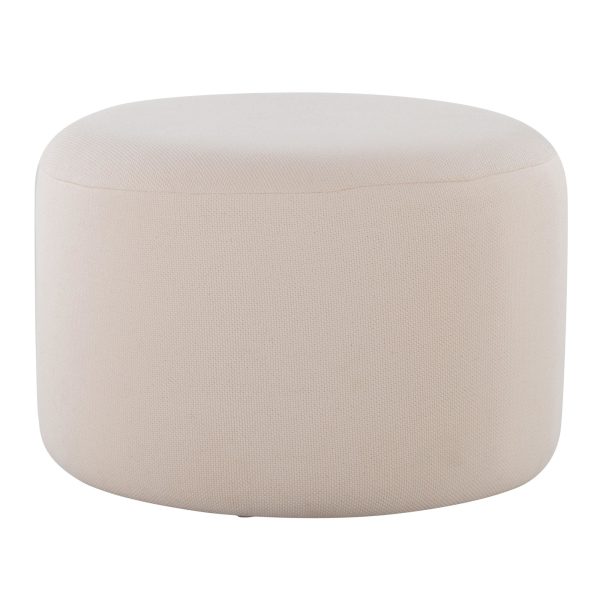 Large Round Knitted Beige Fabric Contemporary Pouf Ottoman 3