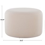 Large Round Knitted Beige Fabric Contemporary Pouf Ottoman