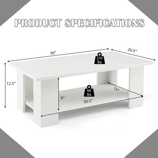 Modern 36 Inch 2-Tier Coffee Table with Storage Shelf 5 Modern 36 Inch 2-Tier Coffee Table with Storage Shelf - Image 5