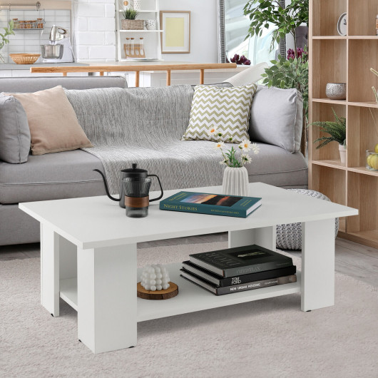 Modern 36 Inch 2-Tier Coffee Table with Storage Shelf 2 Modern 36 Inch 2-Tier Coffee Table with Storage Shelf - Image 2