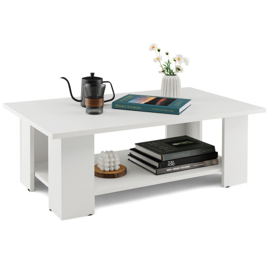 Modern 36 Inch 2-Tier Coffee Table with Storage Shelf 4 Modern 36 Inch 2-Tier Coffee Table with Storage Shelf - Image 4