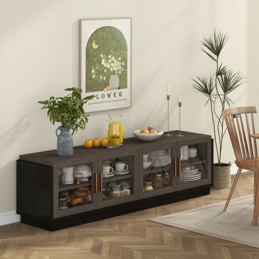 TV Stand with Tempered Glass Doors for TVs up to 75 Inches