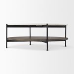 Larkin 42" Round Two-Tier White Marble Top and Solid Wood Shelf w/ Black Metal Frame Coffee Table
