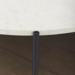 Larkin 42" Round Two-Tier White Marble Top and Solid Wood Shelf w/ Black Metal Frame Coffee Table