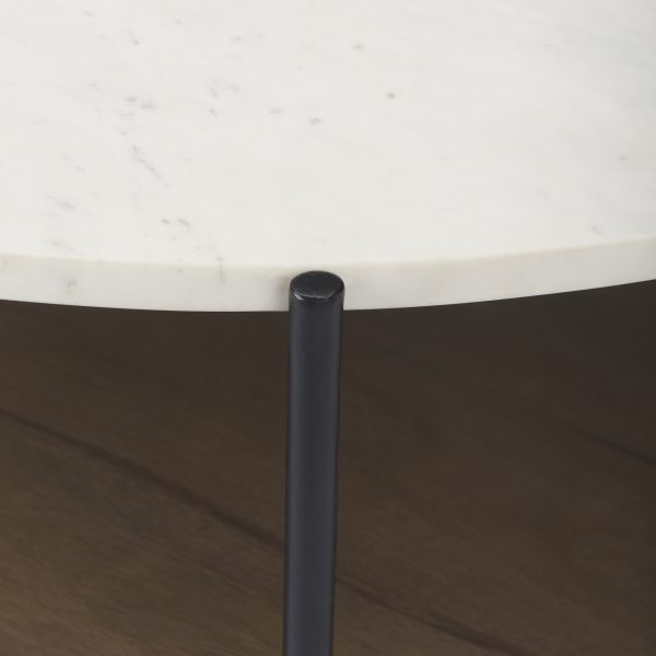 Larkin 42 Round Two Tier White Marble Top and Solid Wood Shelf w Black Metal Frame Coffee Table 3
