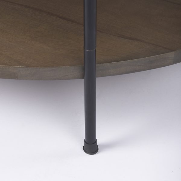 Larkin 42 Round Two Tier White Marble Top and Solid Wood Shelf w Black Metal Frame Coffee Table 4