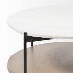 Larkin 48" Oval White Marble Top and Solid Wood Shelf w/ Black Metal Frame Coffee Table