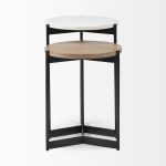 Larkin II Marble and Medium Brown Wood Round Tabletop Nesting End/Side Tables