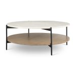 Larkin Marble Top w/ Brown Wood Shelf Round Coffee Table