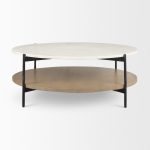Larkin Marble Top w/ Brown Wood Shelf Round Coffee Table