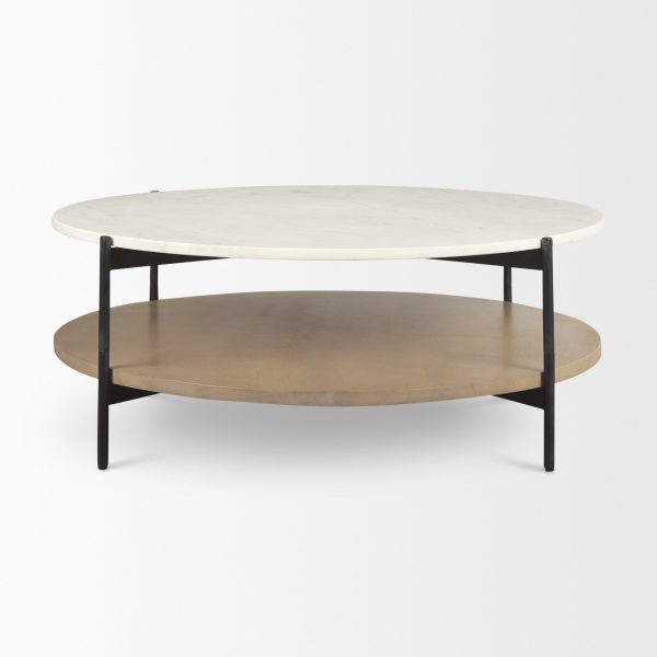Larkin Marble Top w Brown Wood Shelf Round Coffee Table 2