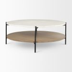 Larkin Marble Top w/ Brown Wood Shelf Round Coffee Table