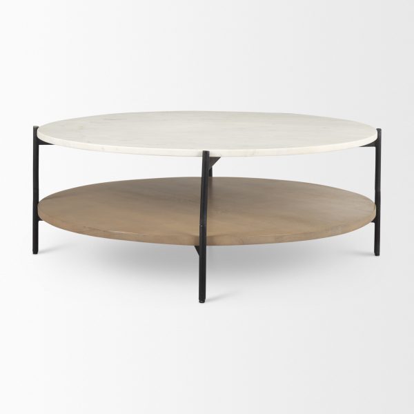 Larkin Marble Top w Brown Wood Shelf Round Coffee Table 3
