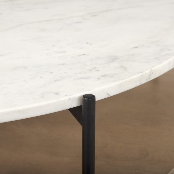 Larkin Marble Top w Brown Wood Shelf Round Coffee Table 5