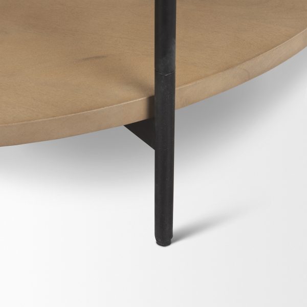 Larkin Marble Top w Brown Wood Shelf Round Coffee Table 6