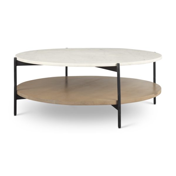 Larkin Marble Top w Brown Wood Shelf Round Coffee Table